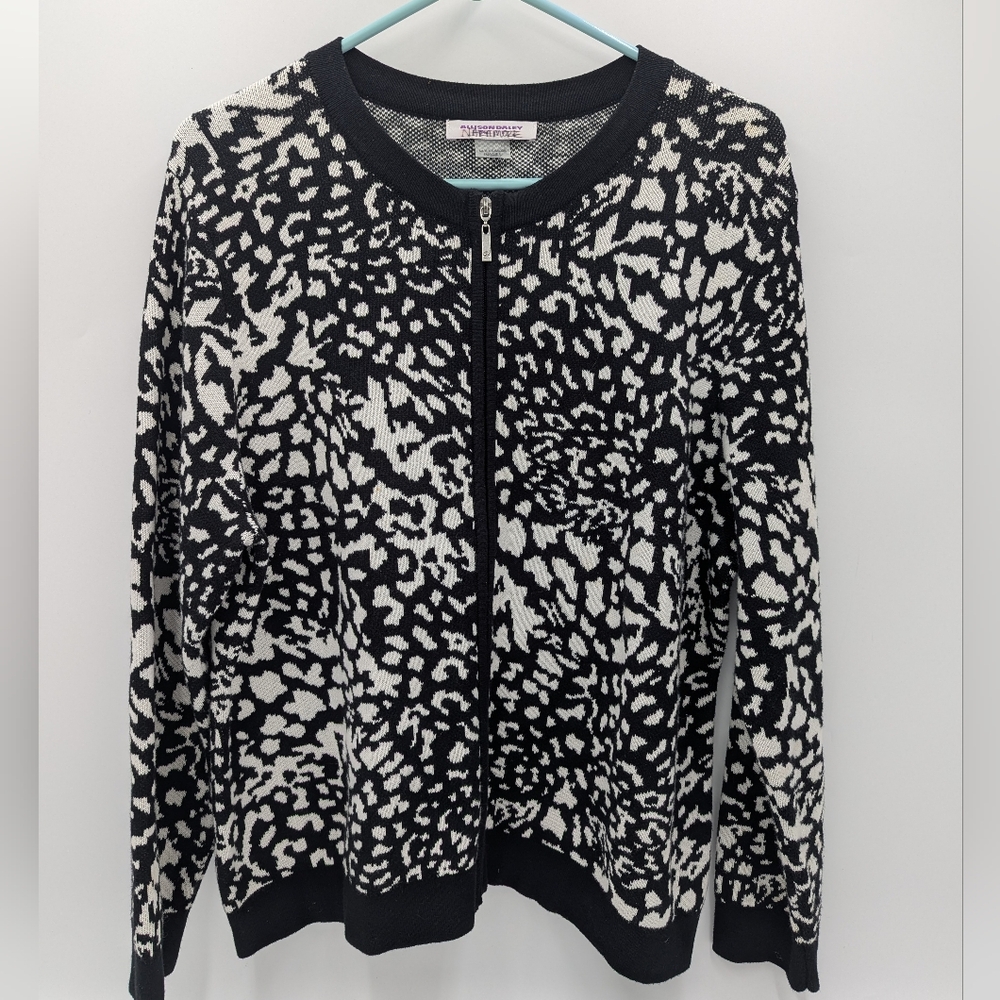 Allison Daley Casual Knit Cardigan Sweater Petite Large Elevated Monochrome